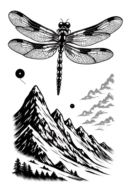Mountains And Dragonfly Hovering
