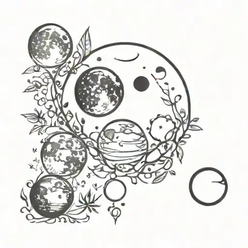 Phases Of The Moon With Space Background Framed With Vines