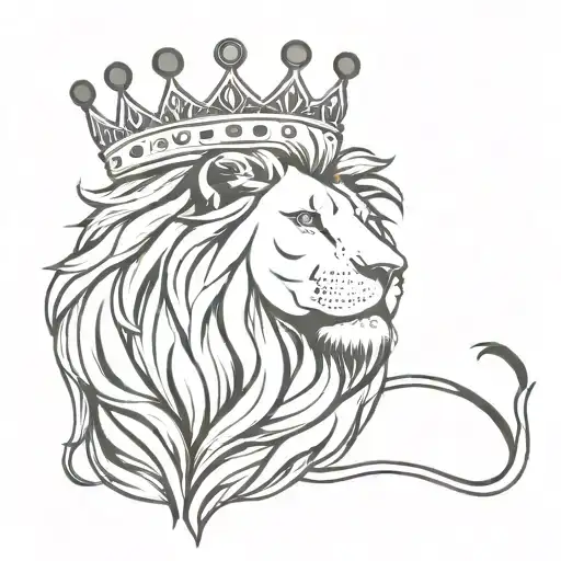 Lion With A Flowing Mane Wearing A Royal Crown