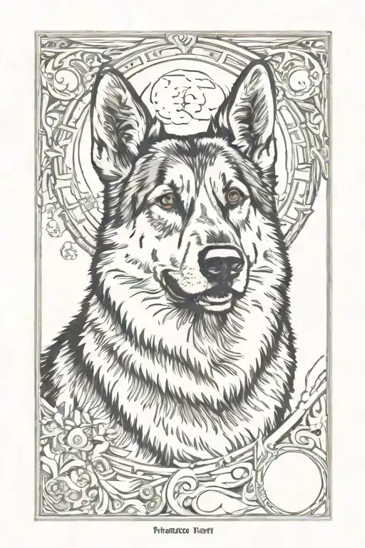 German Shepard Face Moon Tarot Card