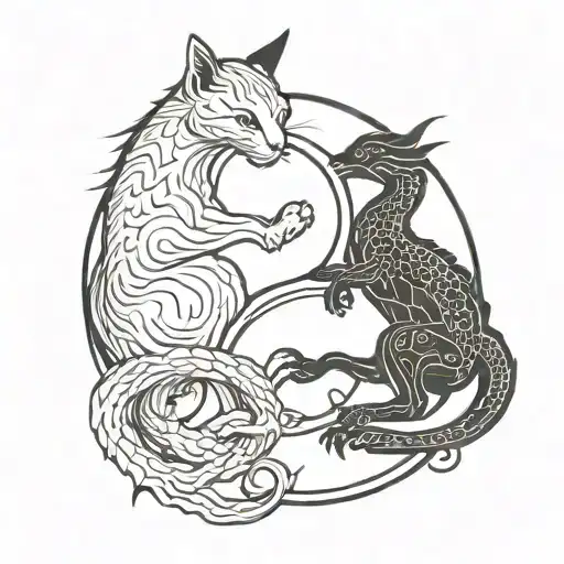 Cat And Dragon In Yin Yang Symbol
