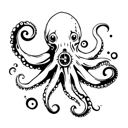 Octopus Holding Onto A Compass