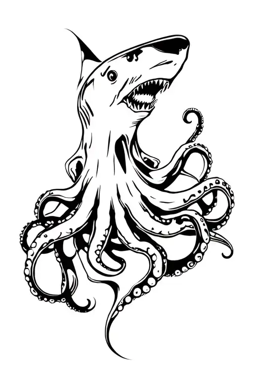Octopus Wrapping Its Tentacles Around A Shark