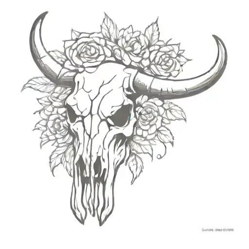 Bull Skull With Flowers Growing
