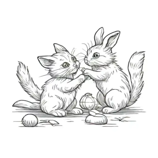 Cat And Bunny Playing