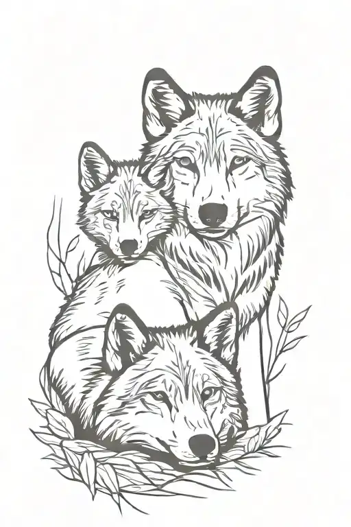 Wolf And Cub Resting