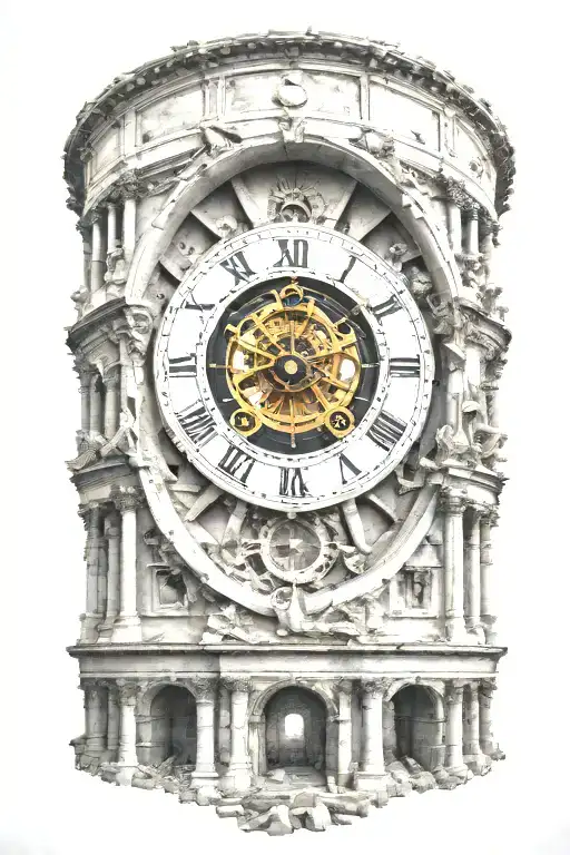 Roman Colosseum And Mechanical Clock Face Morphing