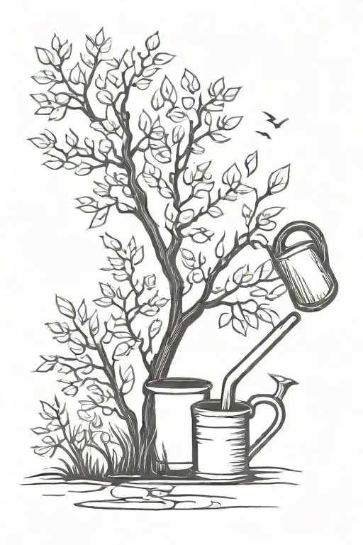 Fake Plastic Tree And A Plastic Watering Can