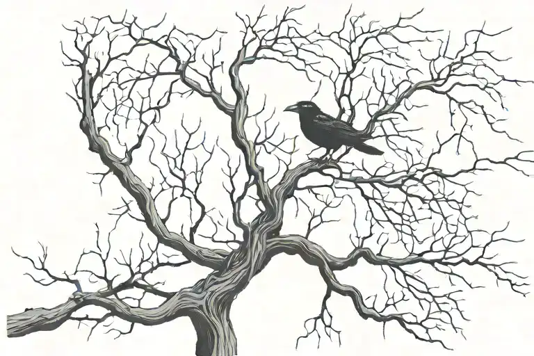 Crow Flying Half Dead Tree With Creeping Vines