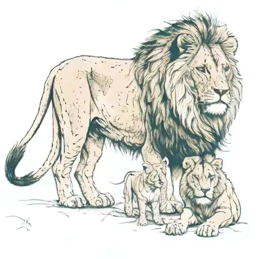 A Lion And A Father With His 3 Children