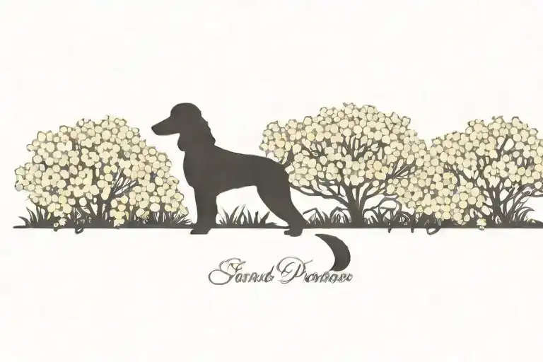 Standard Poodle Silhouette Framed By Dogwood Flowers