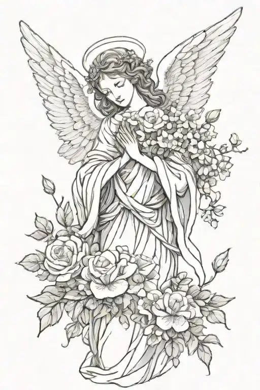 Angel W Flowers Wrapped