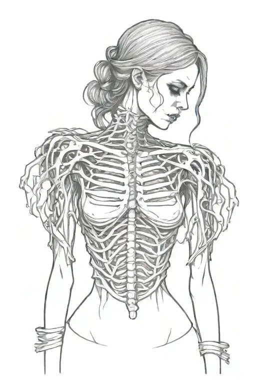 Skinny Woman With Bulging Ribs In The Gothic Style