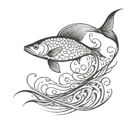 Full Back Tattoo With Fish Swimming Upstream