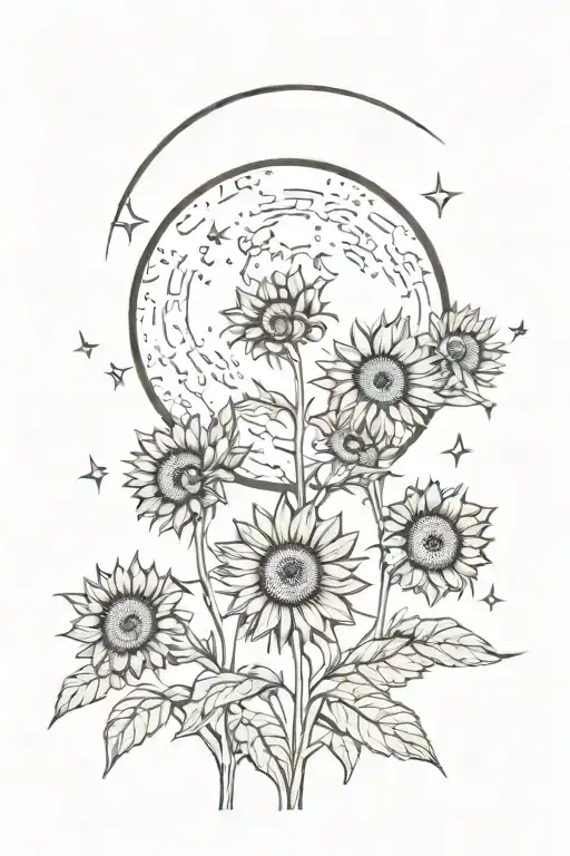 Crecent Moon Above Sunflowers Indian Style
