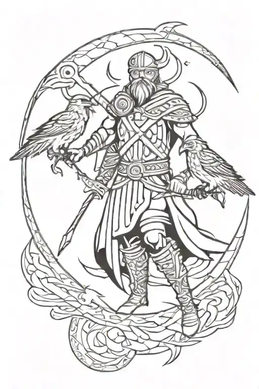 Viking With Ravens And Moon