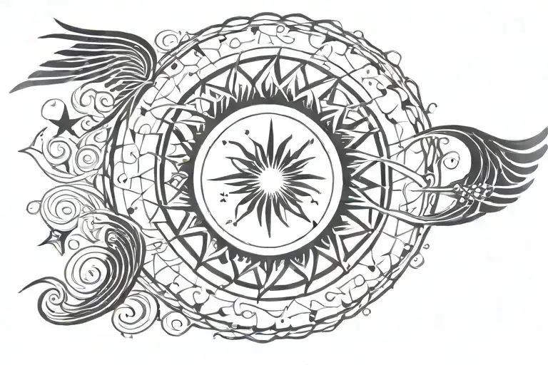 Spiral Sun Moon Star Wings