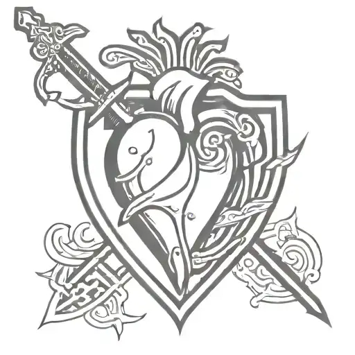 Human Heart Pierced By A Sword And Shield