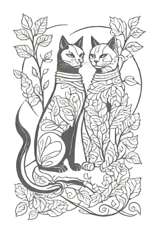 Two Black Cats As Knights With Foliage