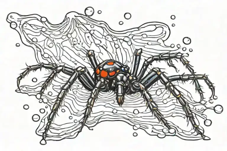 Black Widow Spider With Raindrop Transforming Into Water