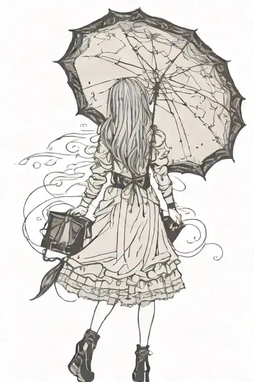 Goth Girl Holding Umbrella Walking Away