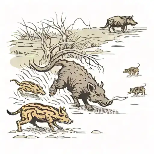 Snake And Wild Boar Running Out Of Dog