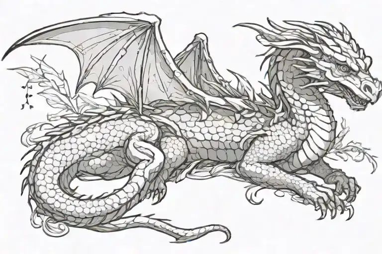 A Big Sleeping Dragon With A Small Fairy Hovering Over It