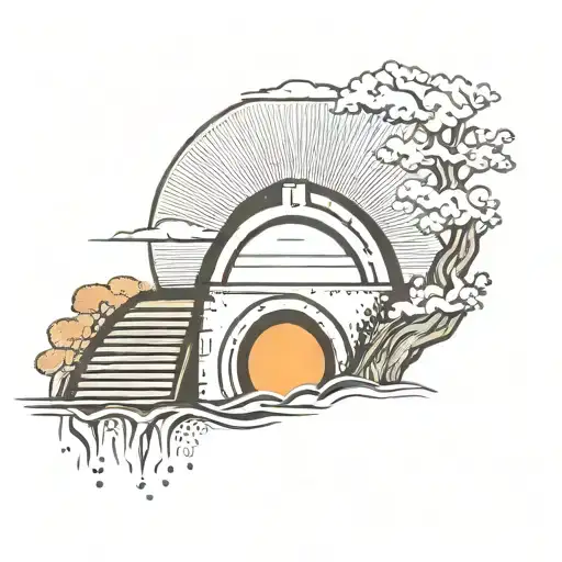 Rising Sun And A River Bank Vault