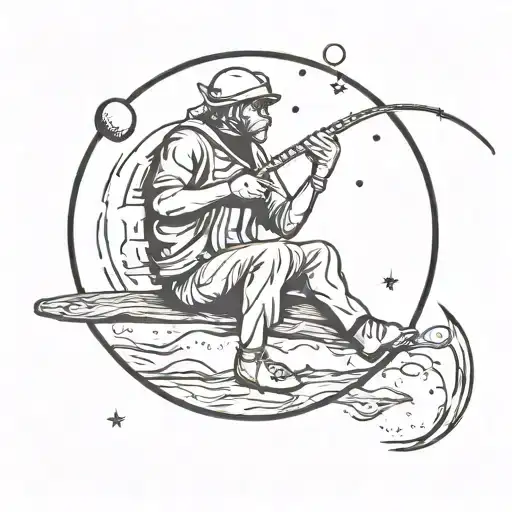 Man Sitting On Moon Fishing Pole