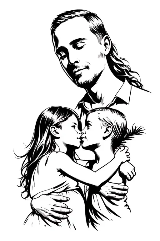 Father With 2 Children 1 And 1 Daughter