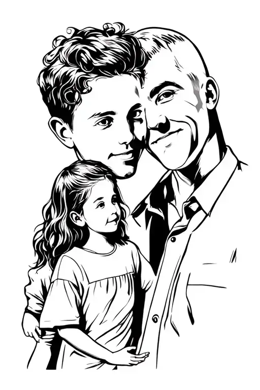 Father With 2 Children And 1 Daughter