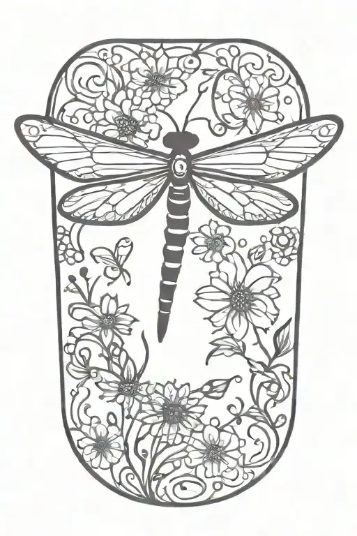 Drangonfly With Flowers Surrounding