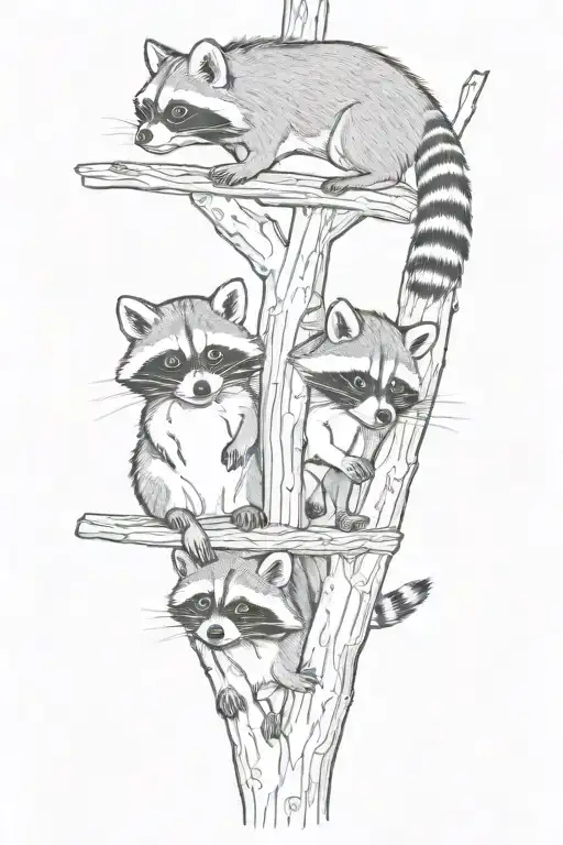 4 Racoons Playing