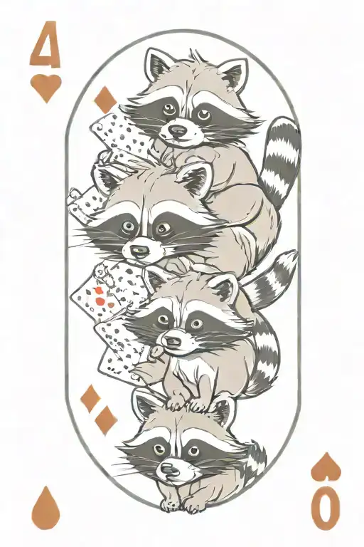 4 Cartoon Racoons Playing Cards