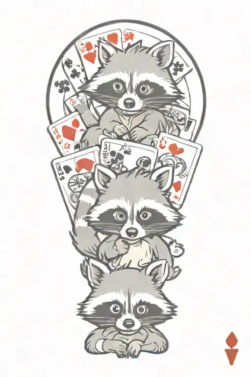 4 Cartoon Racoons Playing Cards