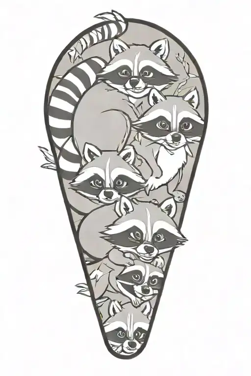 4 Cartoon Racoons Playing Together