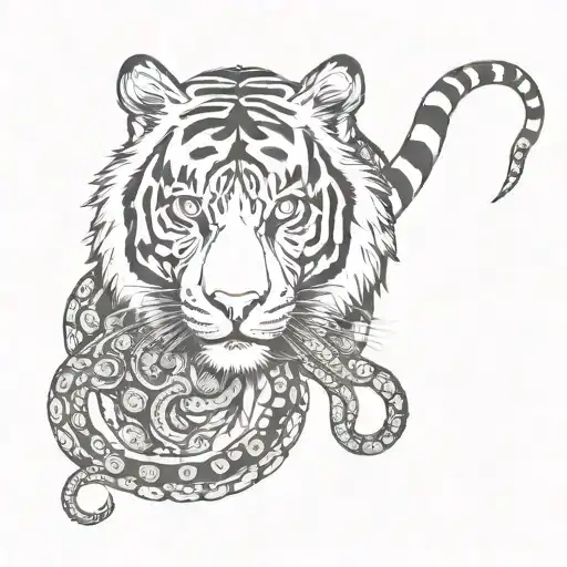 Tiger With An Octopus Tattoo Template