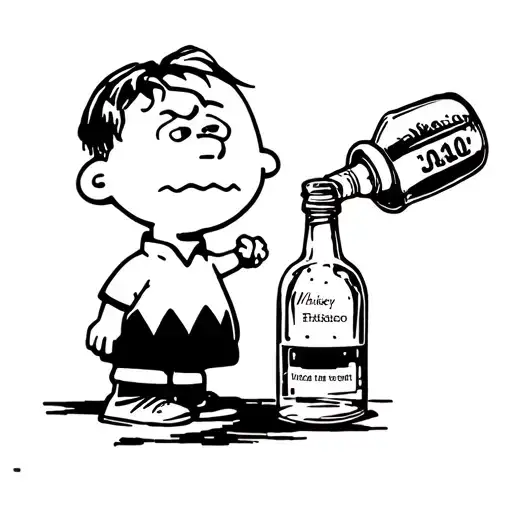 Cartoon Charlie Brown With Whiskey Bottle