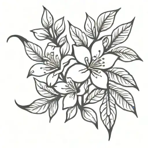 Jasmine Flower Branch With Leaves And The Sun Rising