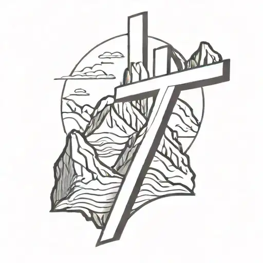 Montains And Jesus Cross