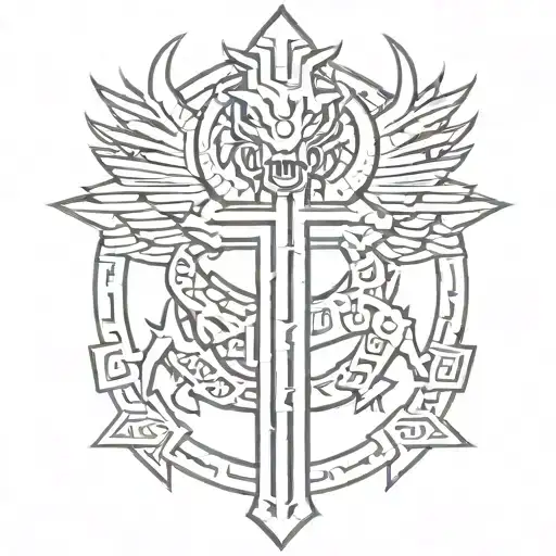 Aztec Dragon Wrapping Around Cross
