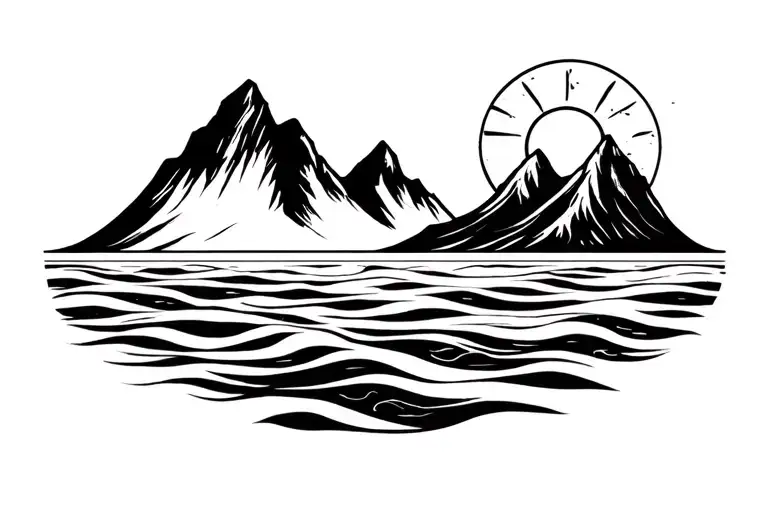 Sea And Mountain With Sun