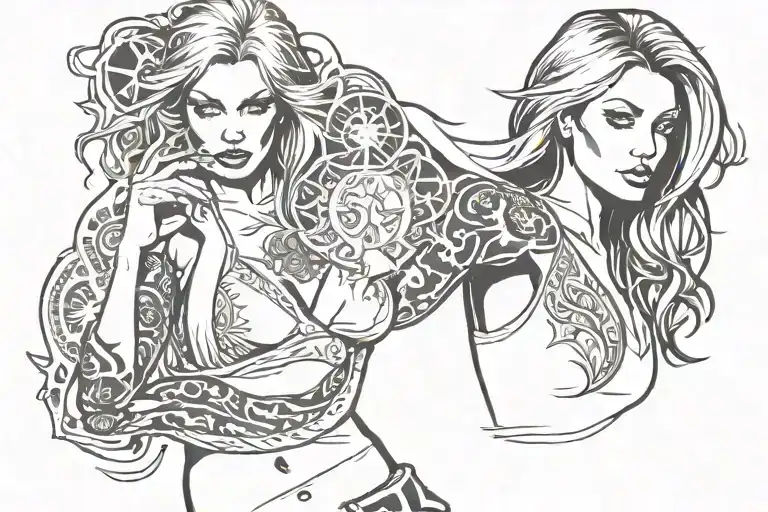 Hot Sexy Blonde Girl With Big With Tattoo On Her Right Arm And Money Burning