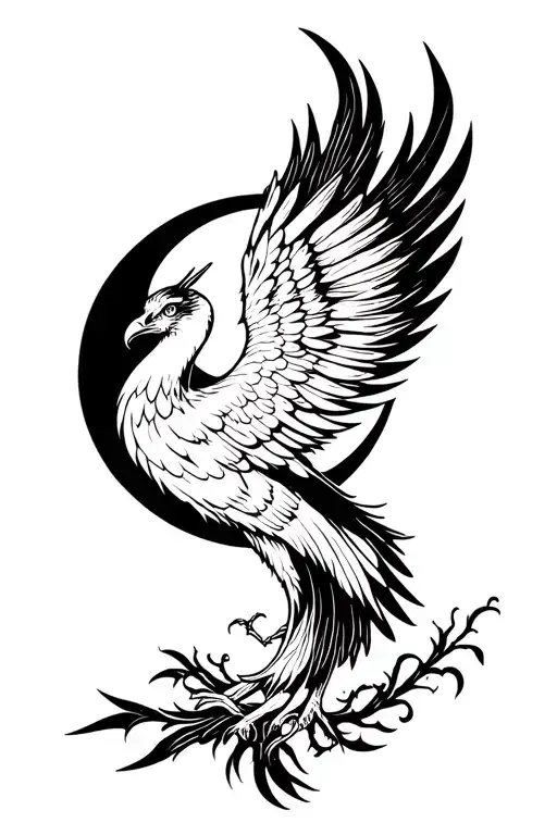 Phoenix And Moon Surrounded