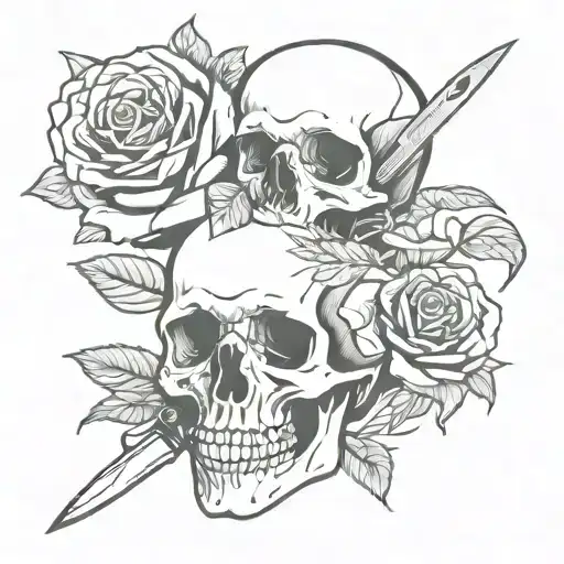 Skull With A Rose And A Knife In Between
