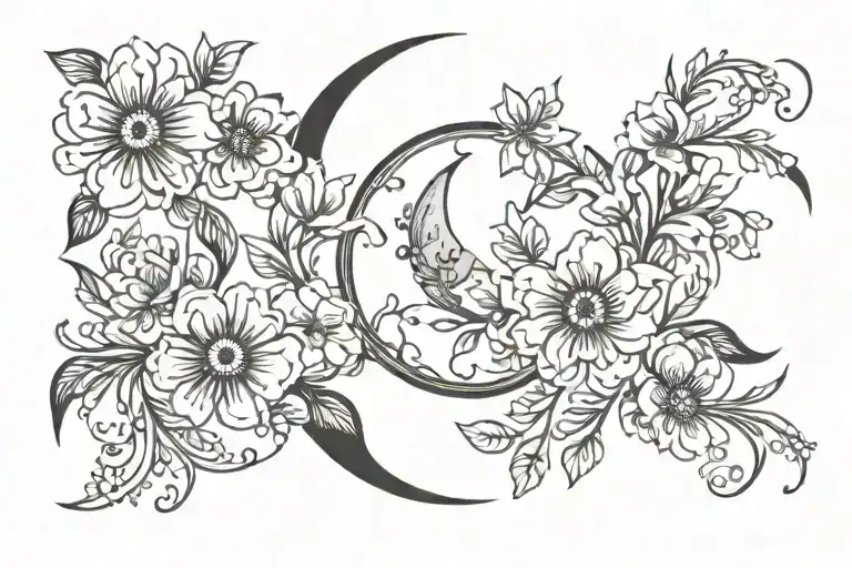 Moon And Flowers Intertwined
