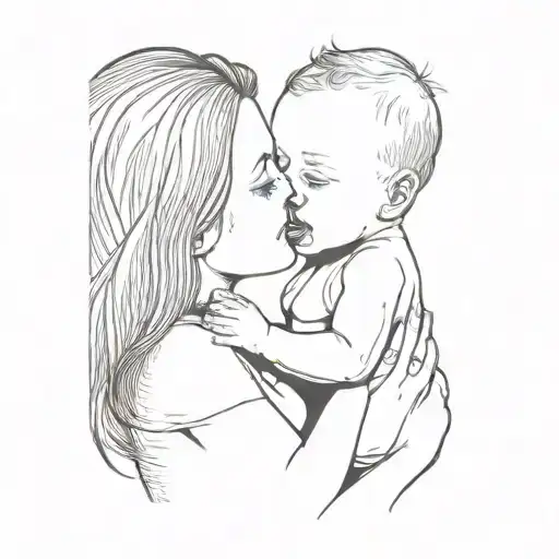 A Mother Kissing Her Baby In Fine Line