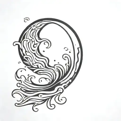 Crescent Moon With Water Waves