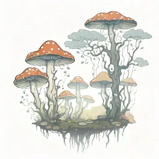 Fairy Forest With Mushrooms And Mystic Fog