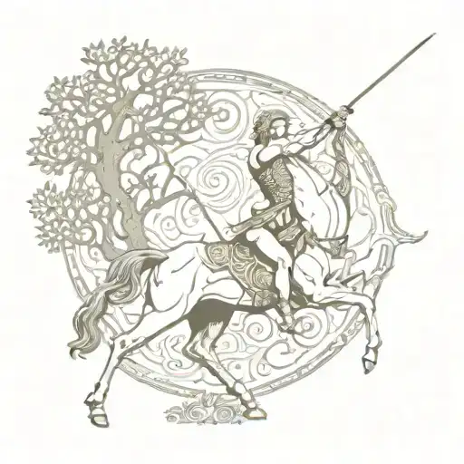 Mythology Centaur Archer With The Tree Of Life In The Background